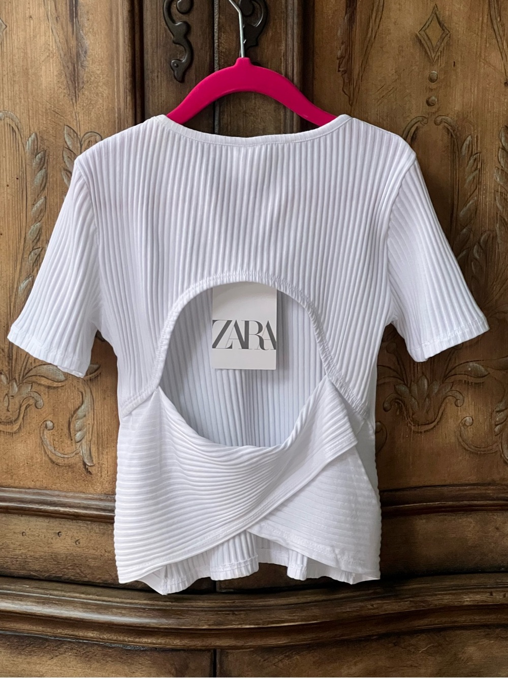 NWT Zara Girls White Open Back Ribbed Short Sleeve Top Size 10
